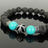 Men's Women Natural Lava Rock Turquoise Bracelet 925 Sterling Silver Cross Bead & Spacers DiyNotion BR1094