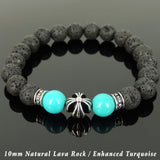 Men's Women Natural Lava Rock Turquoise Bracelet 925 Sterling Silver Cross Bead & Spacers DiyNotion BR1094