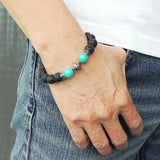 Men's Women Natural Lava Rock Turquoise Bracelet 925 Sterling Silver Cross Bead & Spacers DiyNotion BR1094