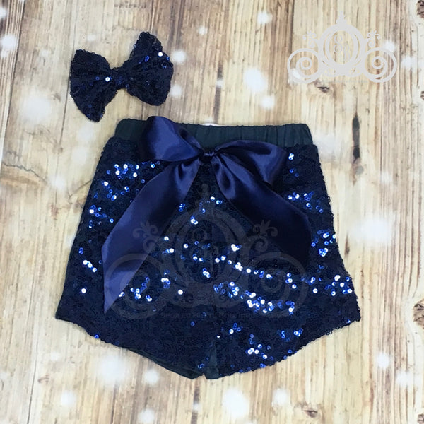 Labor Day Girls Navy Blue Sequin Shorts