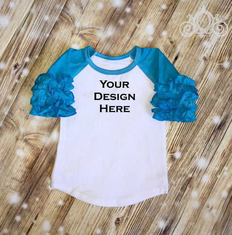 Turquoise Teal Aqua Custom Icing Ruffle Raglan Personalized Shirt Girl Baby Shower Gift Toddler Shirt