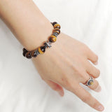 Men's Women Brown Tiger Eye Bracelet 925 Sterling Silver Cross Bead & Spacers DiyNotion Handmade BR1095
