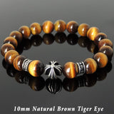 Men's Women Brown Tiger Eye Bracelet 925 Sterling Silver Cross Bead & Spacers DiyNotion Handmade BR1095