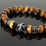 Men's Women Brown Tiger Eye Bracelet 925 Sterling Silver Cross Bead & Spacers DiyNotion Handmade BR1095