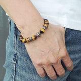 Men's Women Brown Tiger Eye Bracelet 925 Sterling Silver Cross Bead & Spacers DiyNotion Handmade BR1095