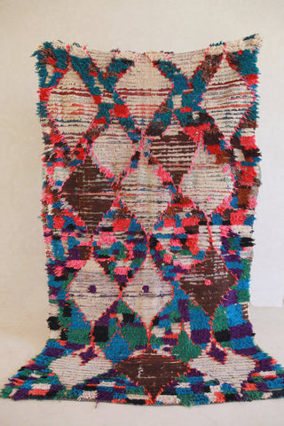 AZILAL Vintage Moroccan Rug. Wool Boucherouite Carpet. Modern Design.