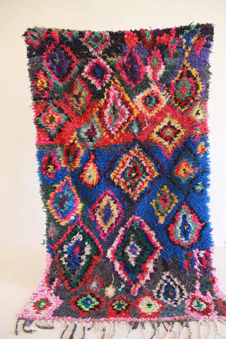 BOUCHEROUITE. Vintage Moroccan Rug. Wool Boucherouite Carpet. Modern Design.