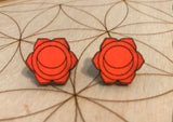 Sacral Chakra Wooden Stud Earrings - Painted or Natural - 2nd Chakra - Orange - Svadhishthana