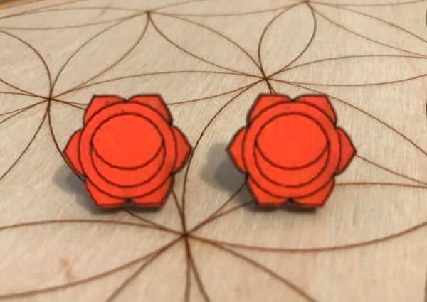 Sacral Chakra Wooden Stud Earrings - Painted or Natural - 2nd Chakra - Orange - Svadhishthana