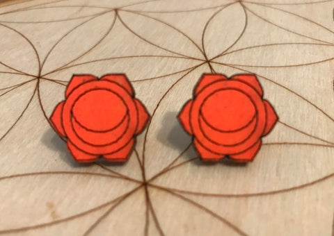 Sacral Chakra Wooden Stud Earrings - Painted or Natural - 2nd Chakra - Orange - Svadhishthana