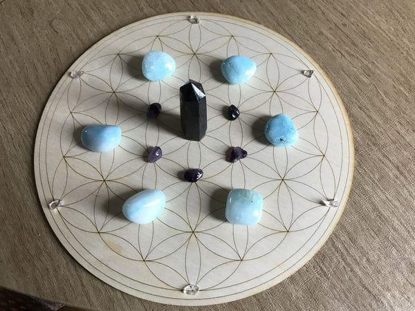 Crystal Grid - Flower of Life - 6 or 12 Inches - Birch Wood