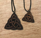 Triquetra Wooden Pendant - Small and Large - Natural Birch Stained Dark