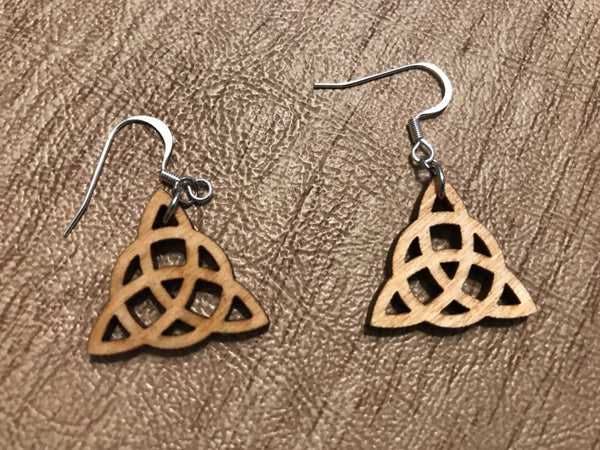 Triquetra Wooden Earrings -  Natural Birch Stained Natural