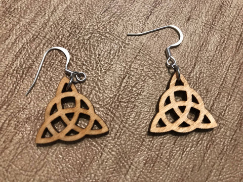 Triquetra Wooden Earrings -  Natural Birch Stained Natural