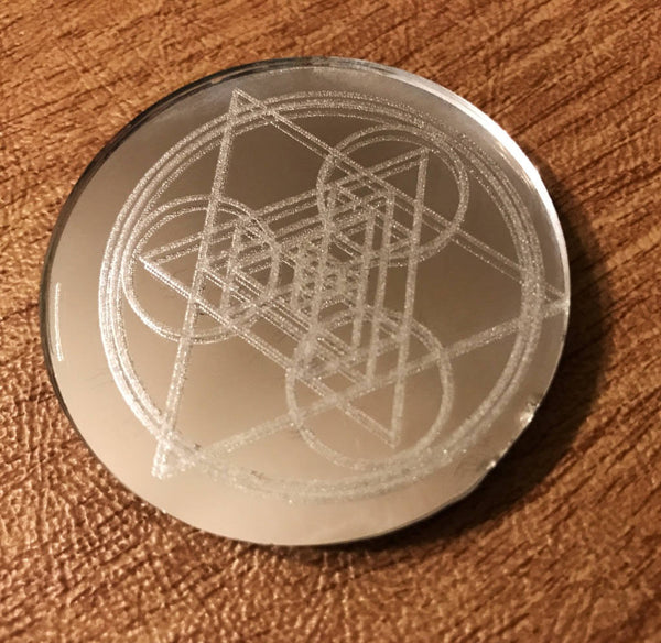Sacred Geometry Mirror Magnet - 2 inches  - Triangles and Circles