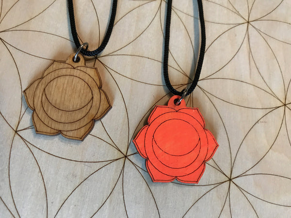Sacral Chakra Wooden Pendant Necklace - Painted or Natural - 2nd Chakra - Orange - Svadhishthana