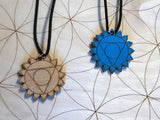 Throat Chakra Wooden Pendant - Painted or Natural - 5th Chakra - Blue - Vishuddha