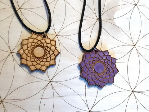 Crown Chakra Wooden Pendant - Painted or Natural -6th Chakra - Purple - Sahasrara - Violet