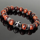 Men's Women Red Tiger Eye Bracelet 925 Sterling Silver Cross Bead & Spacers DiyNotion Handmade BR1096