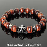 Men's Women Red Tiger Eye Bracelet 925 Sterling Silver Cross Bead & Spacers DiyNotion Handmade BR1096