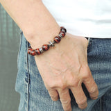 Men's Women Red Tiger Eye Bracelet 925 Sterling Silver Cross Bead & Spacers DiyNotion Handmade BR1096