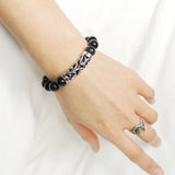 Men's Women Rainbow Black Obsidian Bracelet 925 Stamp Sterling Silver Charm DiyNotion BR1097