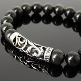 Men's Women Rainbow Black Obsidian Bracelet 925 Stamp Sterling Silver Charm DiyNotion BR1097