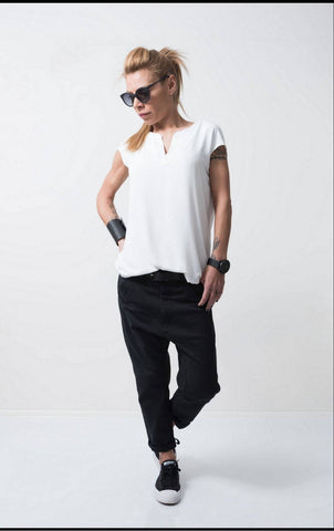 Unique white shirt /White Cotton shirt/Extravagant shirt top /Sleeveless shirt/Asymmetric shirt /Cute white Shirt