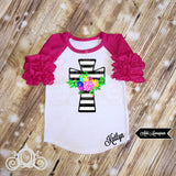 Floral Cross Custom Ruffle Raglan Monogram Personalized Shirt Girl Baby Toddler Shirt