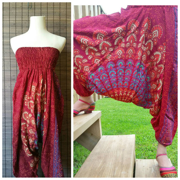 Maroon harem pant, xmas gift for her, Mandala Harem pant, Printed Harem pant, Boho fashion, Bohemian fashion, Rayon pant, Beach pant