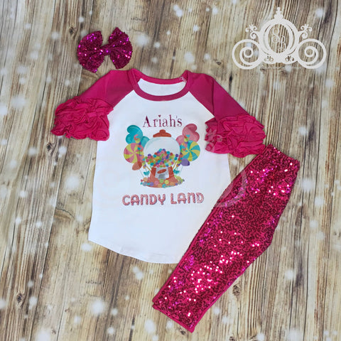 Candy Land Birthday Set Shirt Raglan Personalized Shirt Girl Baby Toddler Shirt