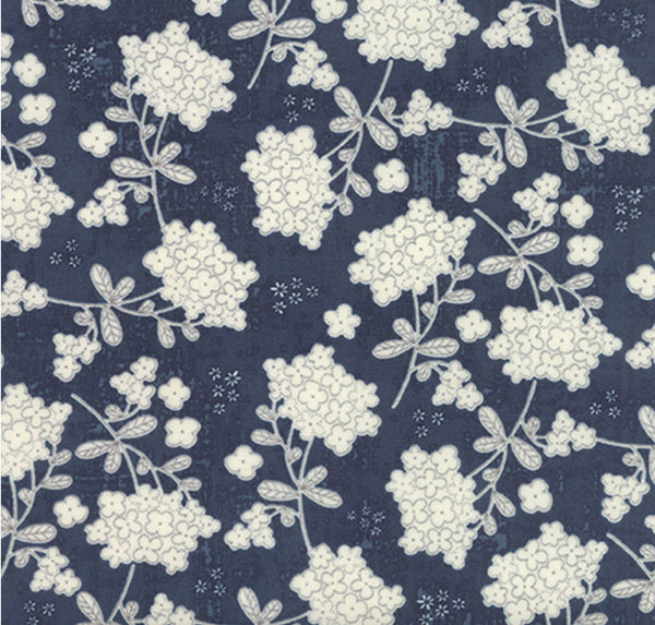 Garden Project Blueberry - Novelty Vintage Floral Dark Blue Yardage by Tim and Beck for Moda Fabrics - Sold by the Yard