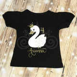 Royal Swan Girls Birthday Shirt w Sequin Shorts or Tutu