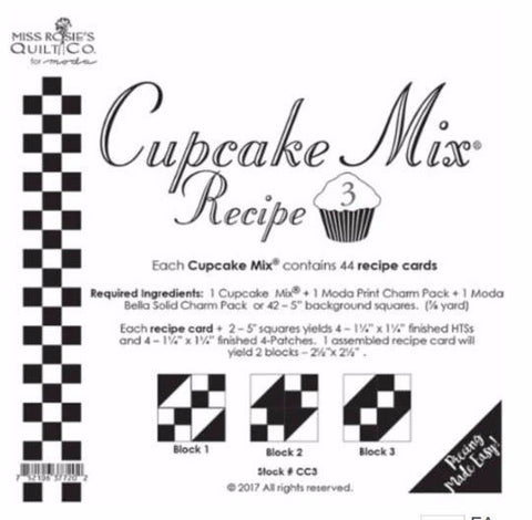 Cupcake Mix Recipe 3 by Miss Rosie's Quilt Co. for Moda Fabrics - Each Recipe Pad contains 44 Recipe Cards