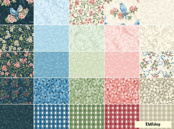 SALE Bluebird Gathering 10" Squares/Layer Cake by Jackie Robinson for Benartex - 42, 10 inches X 10 inches Precut Fabric Squares