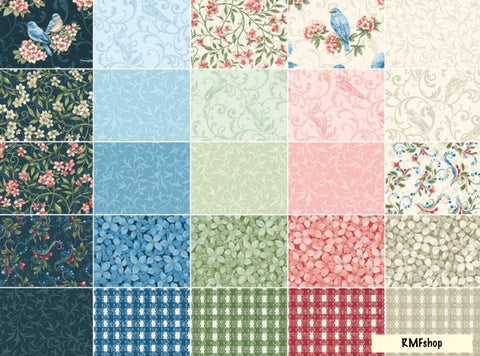 SALE Bluebird Gathering 10" Squares/Layer Cake by Jackie Robinson for Benartex - 42, 10 inches X 10 inches Precut Fabric Squares