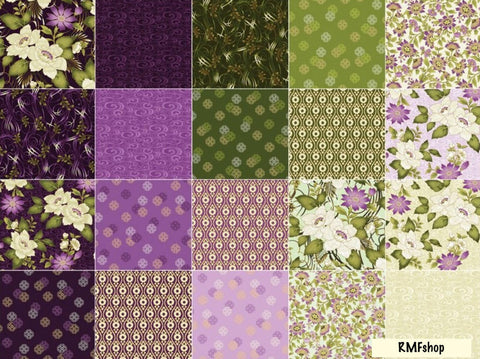 SALE Ribbon Floral Charm Pack by Dover Hill for Benartex - 42, 5 inches X 5 inches Precut Fabric Squares
