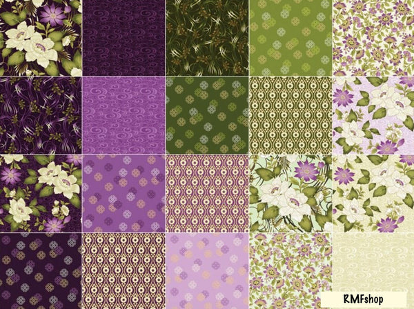 SALE Ribbon Floral Charm Pack by Dover Hill for Benartex - 42, 5 inches X 5 inches Precut Fabric Squares