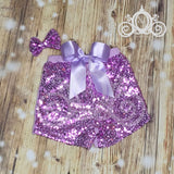 ONE Onesie w Lavender Purple Sequin Shorts First Birthday Set