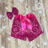 ONE Onesie w Hot Pink Sequin Shorts First Birthday Set