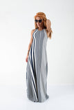 Woman Long dress/Long striped dress/Maxi dress/Open back dress /Summer dress/Sleeveless dress