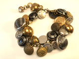 Vintage Metal Button Bracelet, Antique Metal Buttons, Locomotive Train Button, Mixed Metal, Gold & Silver 8" Bracelet, 2" Extender, MMB327