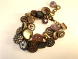 Vintage Rhinestone Button Charm Bracelet, Mother of Pearl Buttons, Metal Rhinestone Buttons, 8" Bracelet, 2" Extender, Antique Buttons