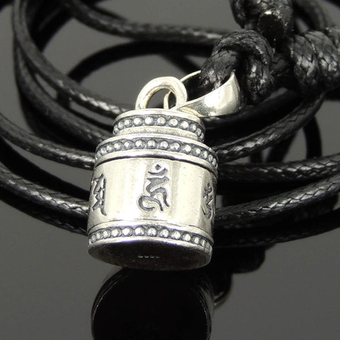 Men's Women Adjustable Necklace 925 Sterling Silver Buddhism Protection Prayer Pendant with Wax Rope DiyNotion Nk184