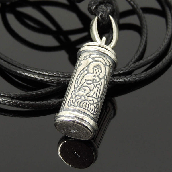 Men's Women Adjustable Necklace 925 Sterling Silver Buddha Protection Prayer Pendant with Wax Rope DiyNotion NK185