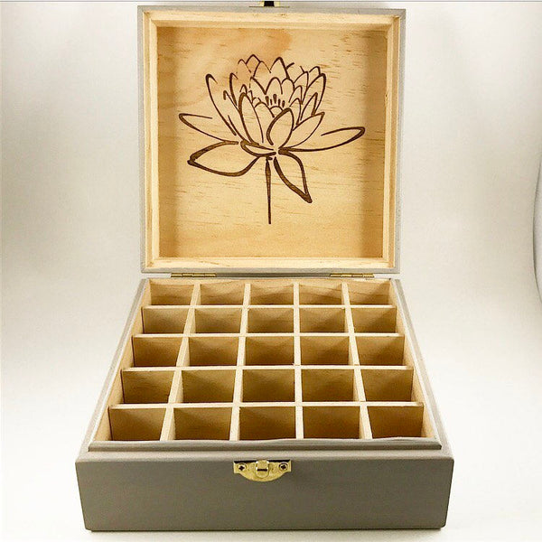 Essential Oils w/ Lotus!! Essential Oil Storage Box 25 Slot 15ml -Pine- Choose Finish and Custom Laser Engravings - Fit dōTERRA Young Living