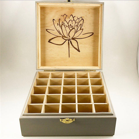 Essential Oils w/ Lotus!! Essential Oil Storage Box 25 Slot 15ml -Pine- Choose Finish and Custom Laser Engravings - Fit dōTERRA Young Living