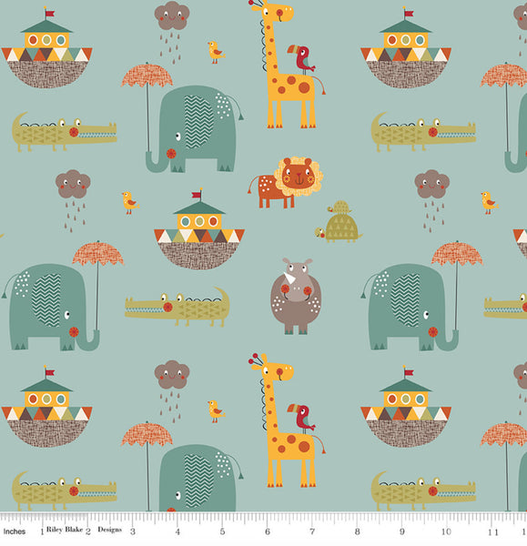 Flannel - Giraffe Crossing 2 Main Teal In Flannel by Riley Blake Designs