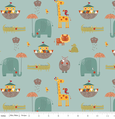 Flannel - Giraffe Crossing 2 Main Teal In Flannel by Riley Blake Designs