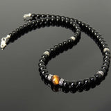 Men's Women Black Onyx Brown Tiger Eye Necklace 925 Sterling Silver Cross Spacer Clasp DiyNotion Handmade NK187